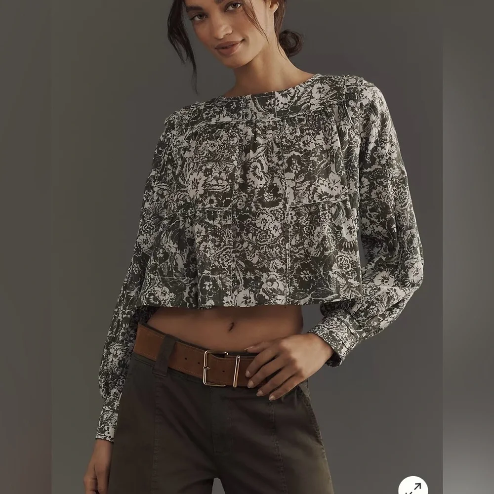 NWT Anthropologie Relaxed Long-Sleeve Swing Blouse Floral Print Women's Top